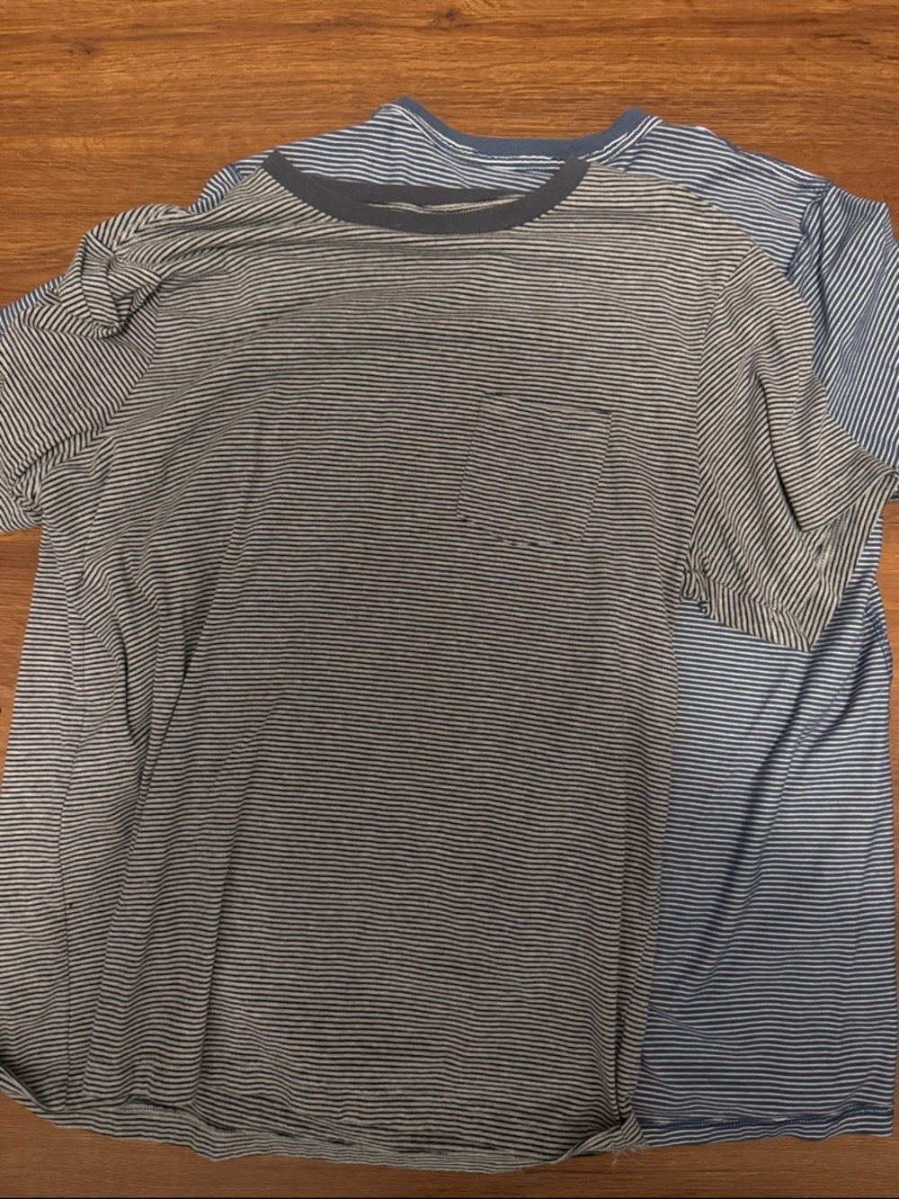 2 Men's Striped Crewneck Pocket T-Shirt - Blue/White and Black/White